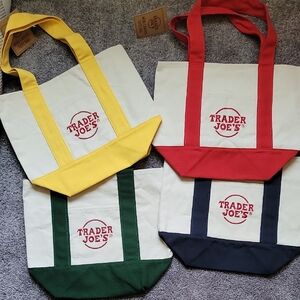 Trader Joe's Canvas Tote Bag Set - Red, Yellow, Green, and Blue